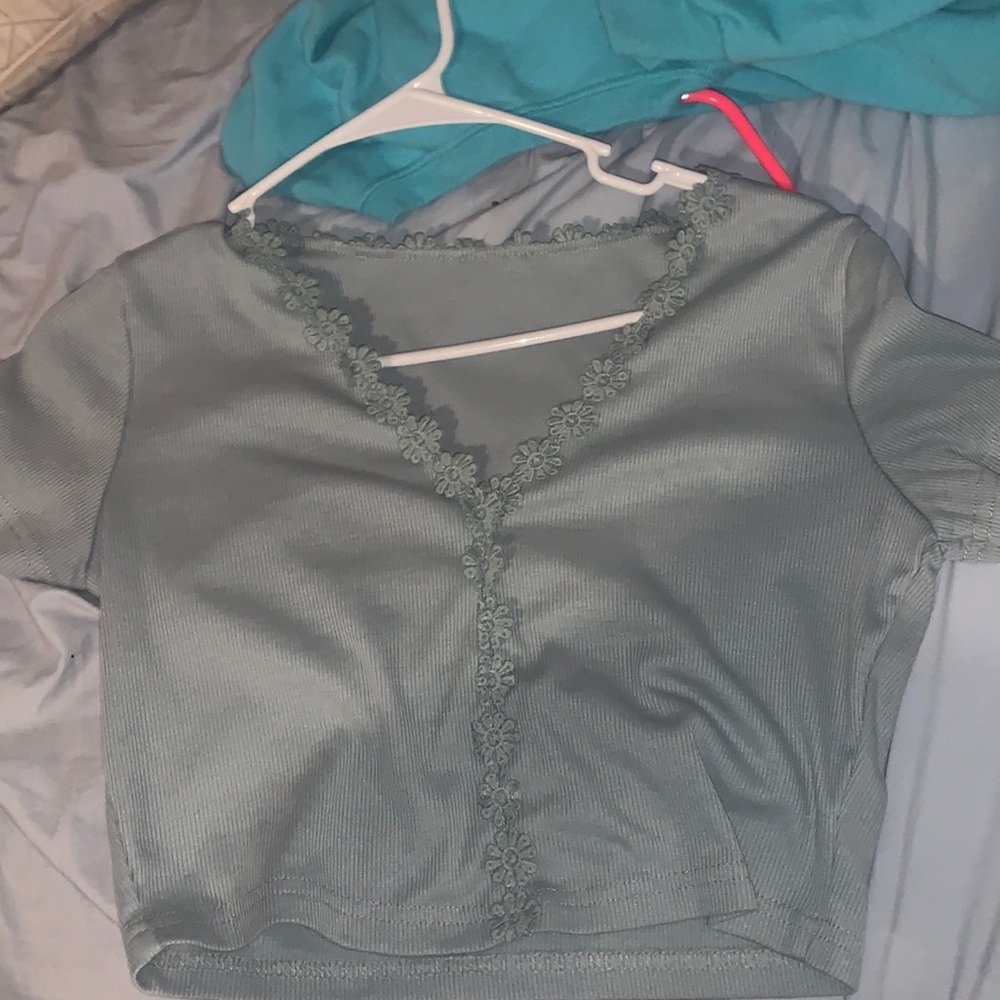 Green Shein Cropped V-Neck